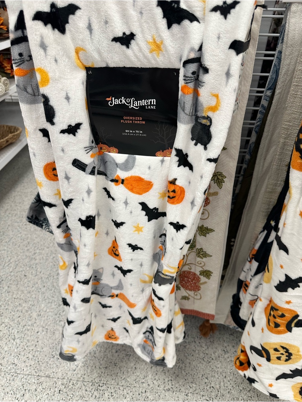 Halloween Witch Cat Bats Pumpkins Stars Plush Throw Blanket 60x70